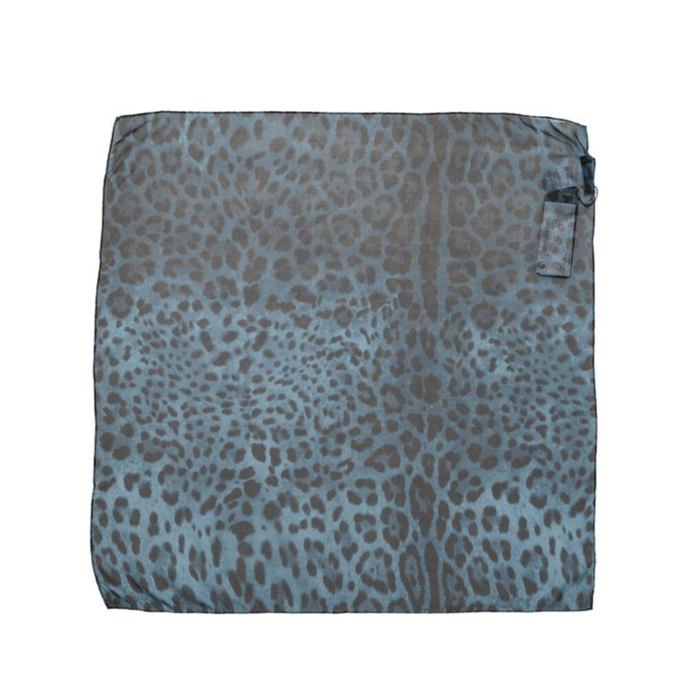 Dolce & Gabbana Blue Leopard Print Silk Square Foulard Women's Scarf